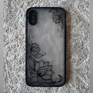 iPhone 10 Floral Black Clear Phone Case